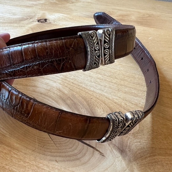 LEATHER BELT WOMENS BROWN CROC EMBOSSED WESTERN BOHO VTG INSPIRED INTRICATE - Picture 3 of 11